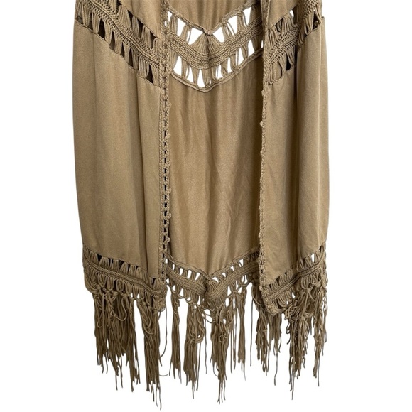 Miss Me Run Wild Faux Suede Light Brown Tan Fringe Maxi Vest Longline Duster Sm - Picture 4 of 10